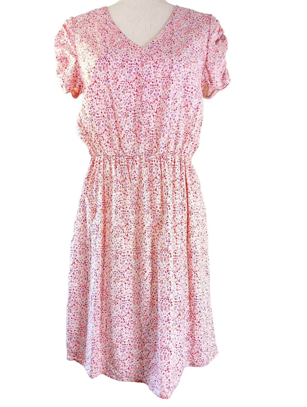 BANANA REPUBLIC Pink Floral Sundress Cotton Puff Sleeve Print Cottagecore Size M - Picture 3 of 12